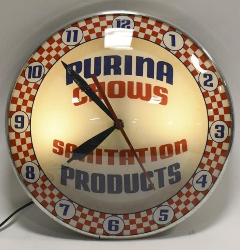 Vintage Purina Chows Double Bubble Glass Clock