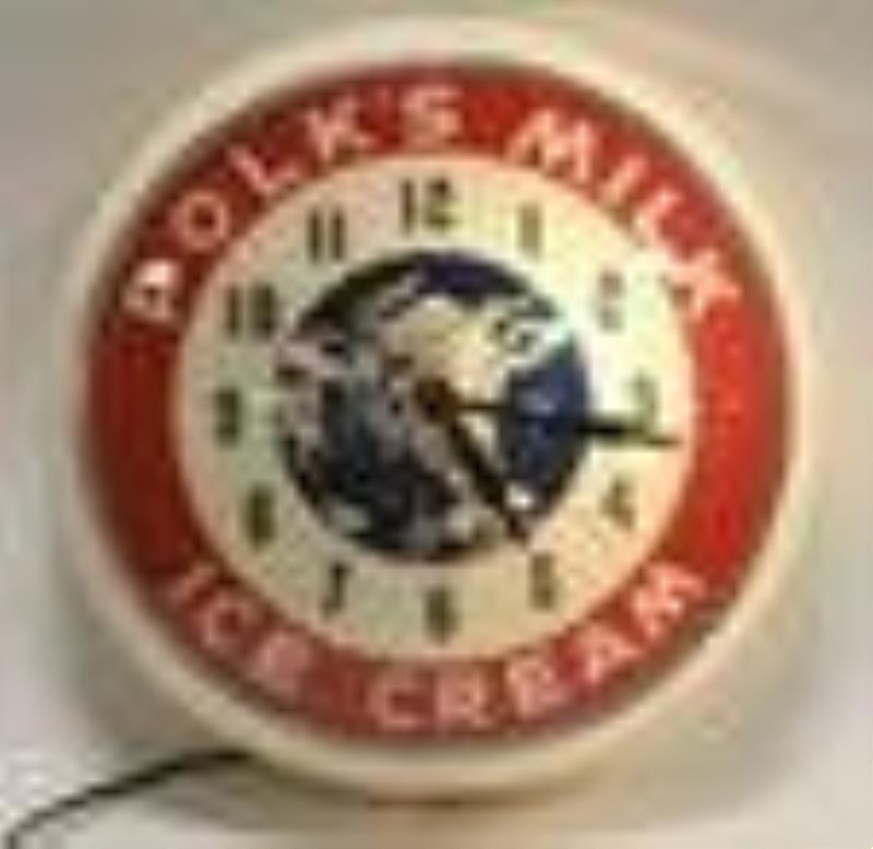Vintage Polk's Milk & Ice Cream Lighted Adv Clock