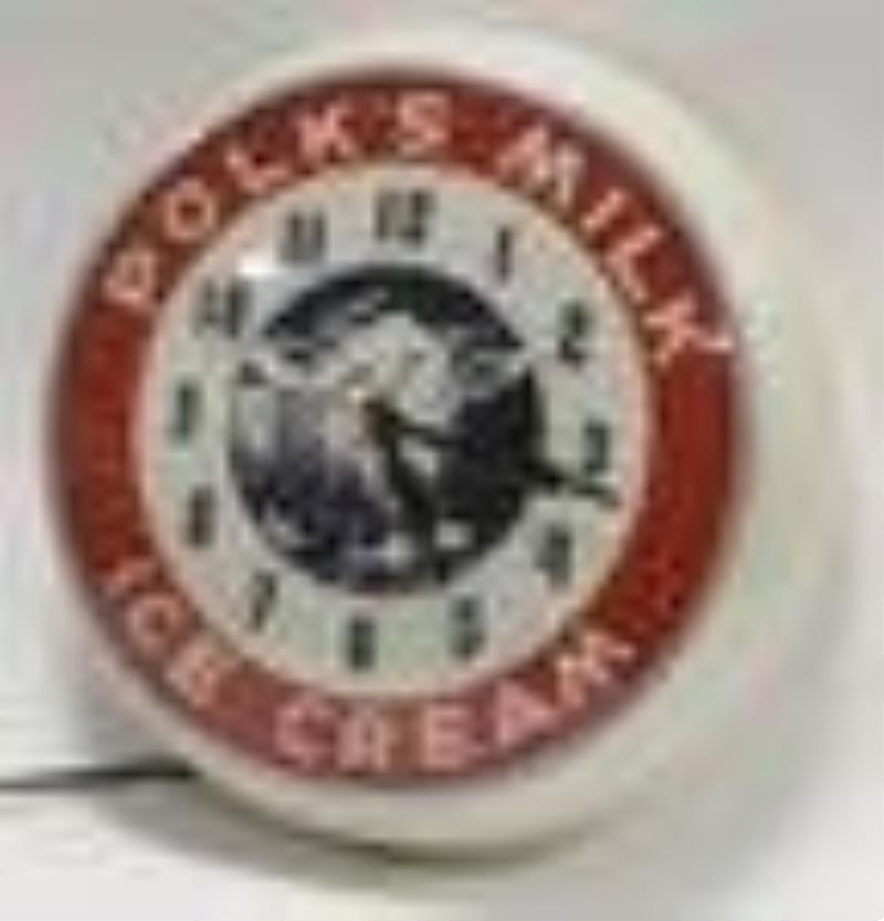 Vintage Polk's Milk & Ice Cream Lighted Adv Clock