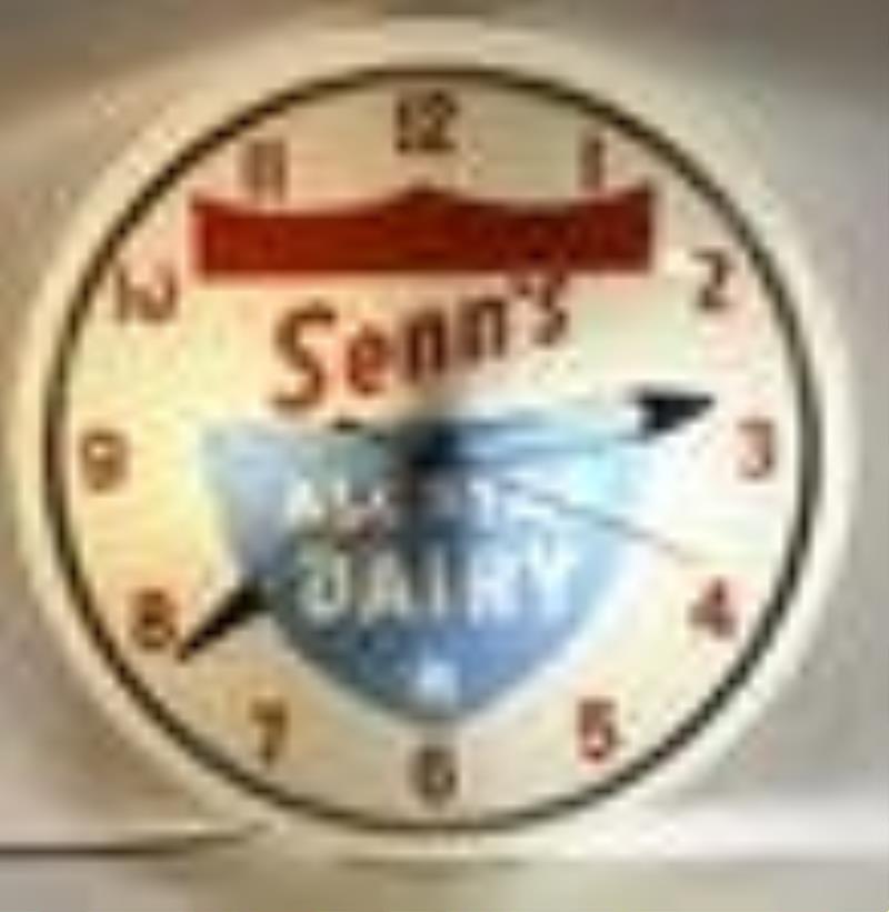 Vintage Senn's All Star Dairy Lighted Adv Clock