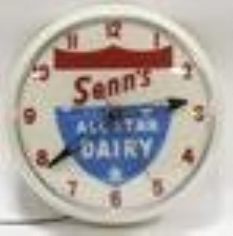 Vintage Senn's All Star Dairy Lighted Adv Clock