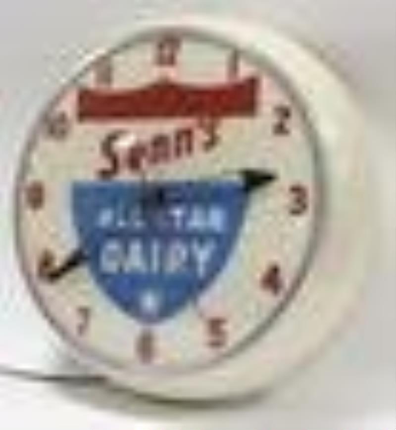 Vintage Senn's All Star Dairy Lighted Adv Clock