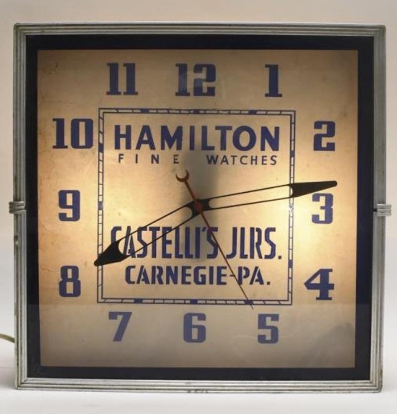 Early Hamilton Watches Lighted Advertising Clock