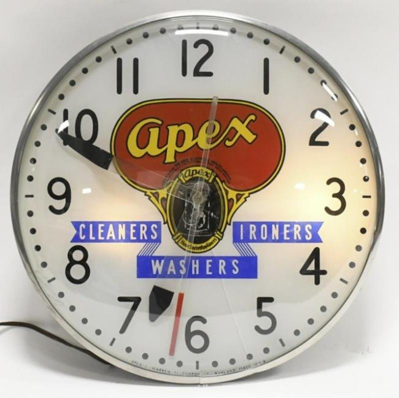 Vintage Apex Washers Lighted Advertising Clock