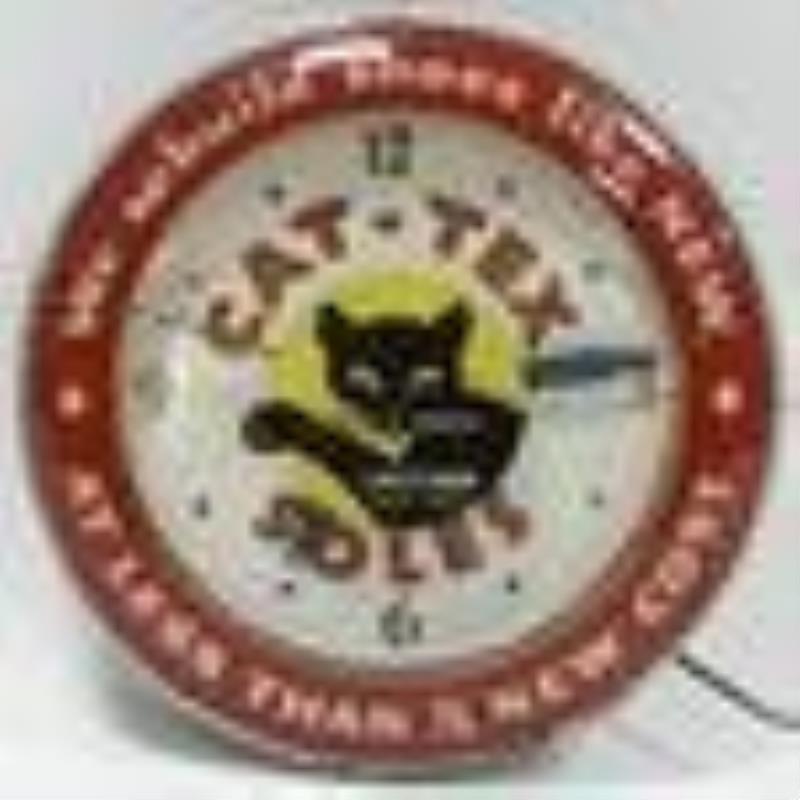 Vtg Cat's Paw Cat-Tex Soles Lighted Adv Clock