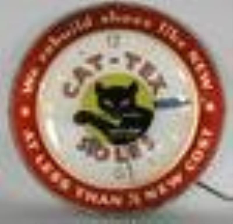 Vtg Cat's Paw Cat-Tex Soles Lighted Adv Clock