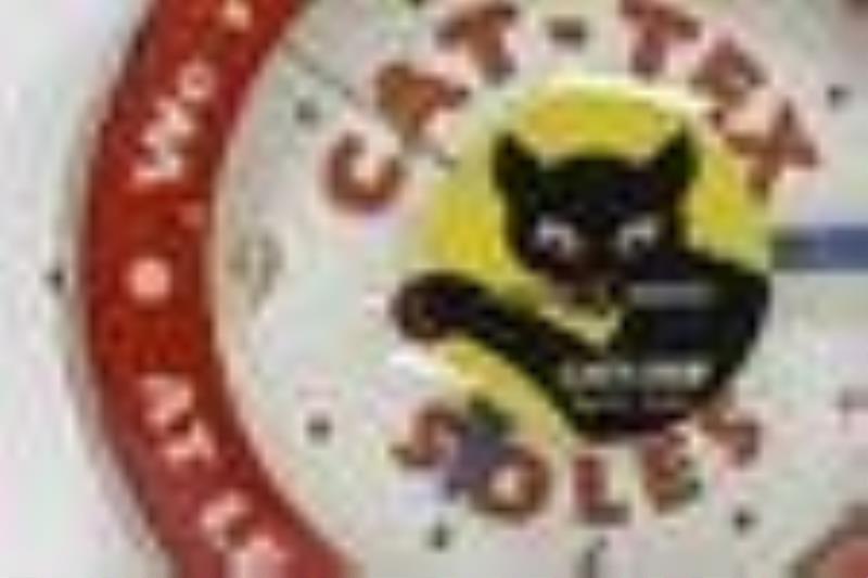 Vtg Cat's Paw Cat-Tex Soles Lighted Adv Clock