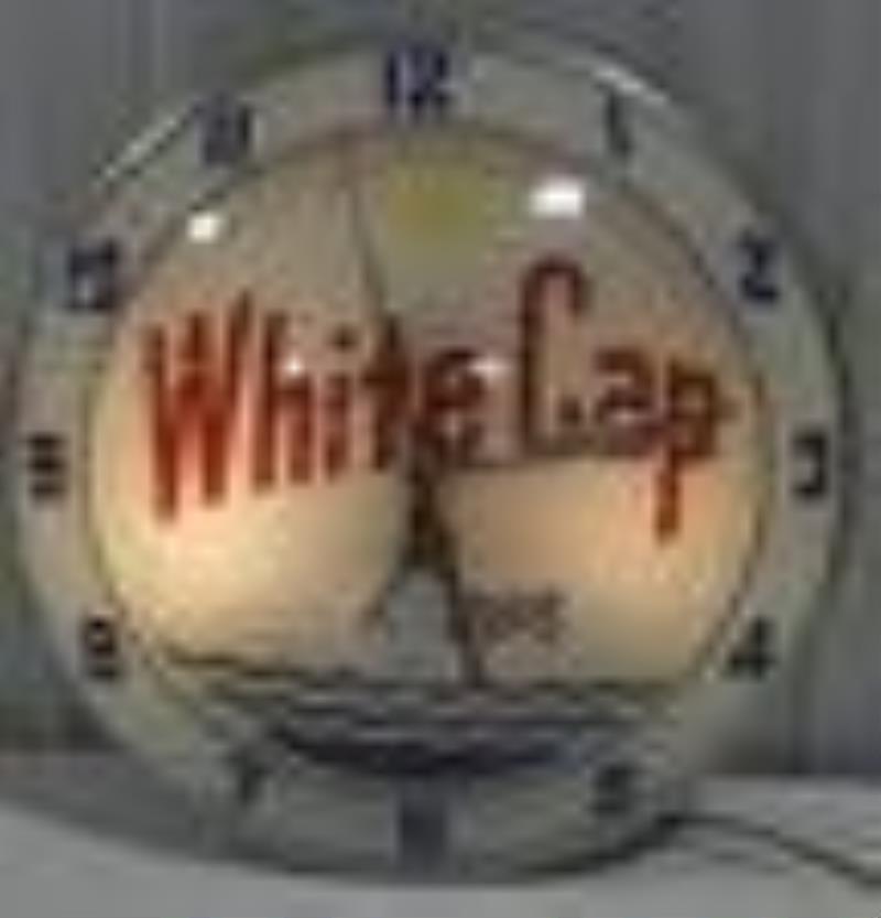 Vintage White Cap Beer Double Bubble Glass Clock