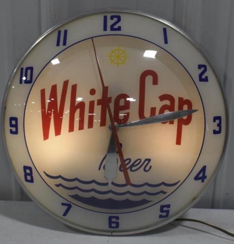 Vintage White Cap Beer Double Bubble Glass Clock