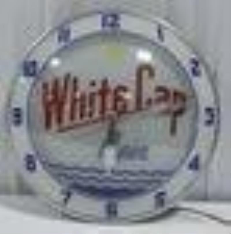 Vintage White Cap Beer Double Bubble Glass Clock