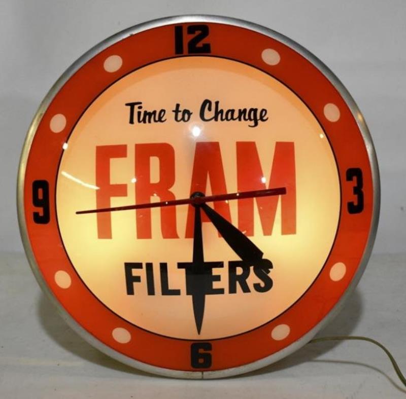 Vintage Fram Filters Double Bubble Glass Adv Clock