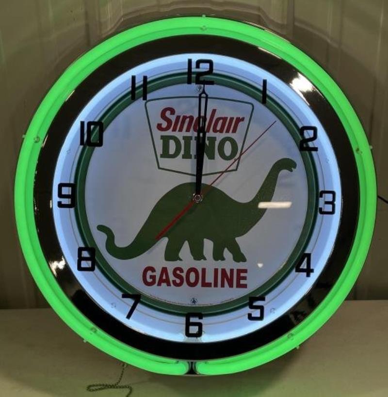 Modern Sinclair Dino Gasoline Neon Clock