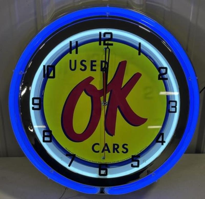 Modern OK USed Cars Dealership Neon Clock