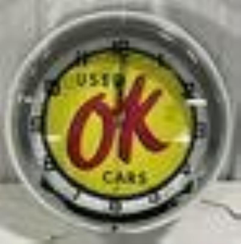 Modern OK USed Cars Dealership Neon Clock