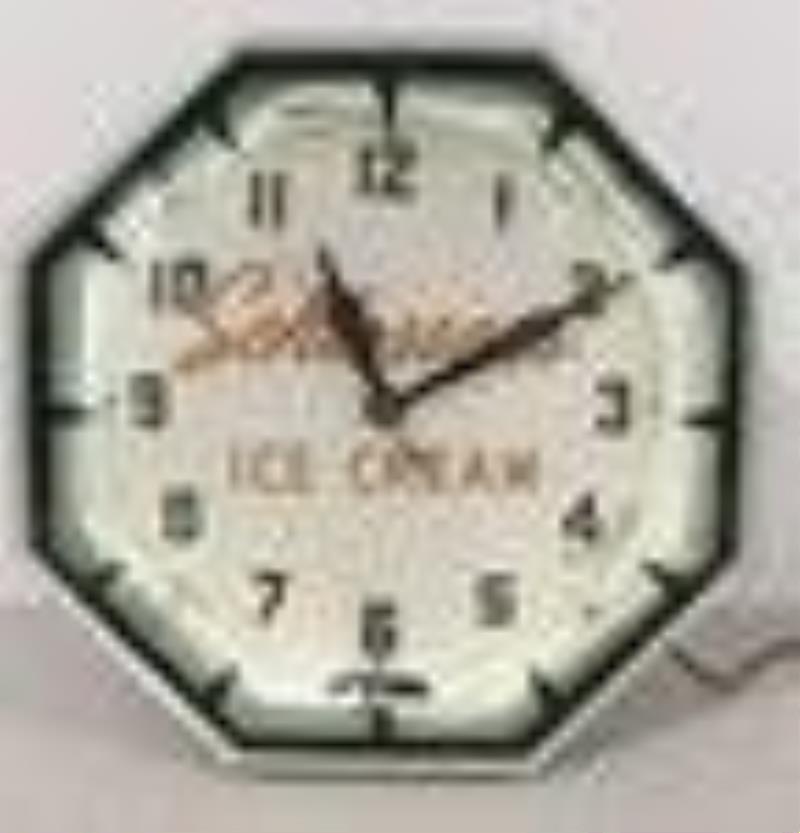 Vintage Schlosser's Ice Cream Neon NPI Adv Clock