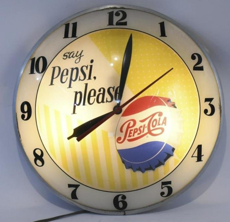 Vintage Pepsi-Cola Double Bubble Lighted Adv Clock