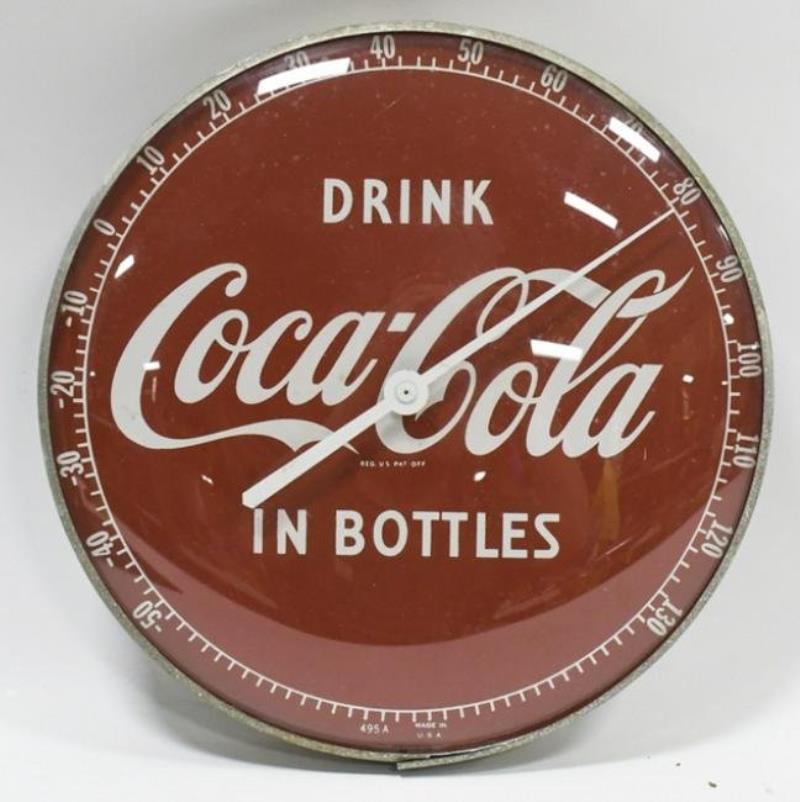 Vintage Coca-Cola Glass Adv Clock Face Thermometer