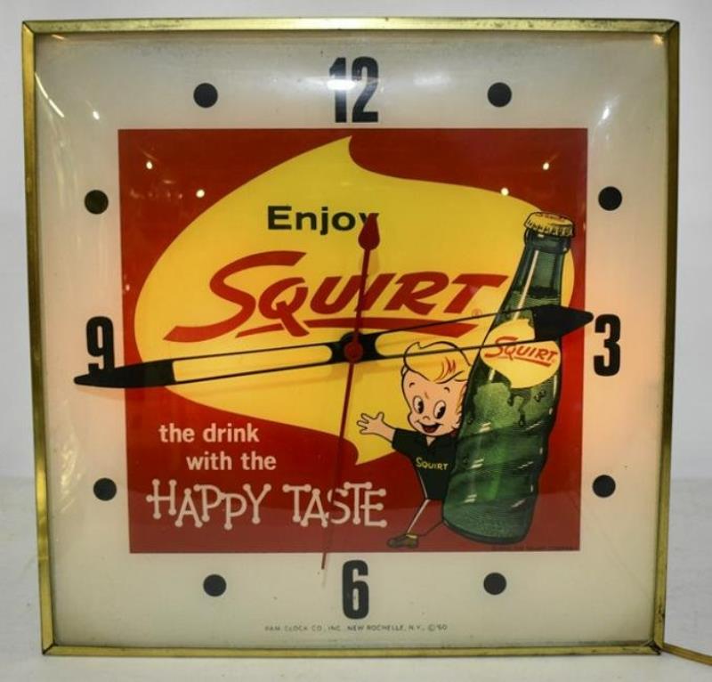 Vintage Squirt Soda Lighted Advertising PAM Clock