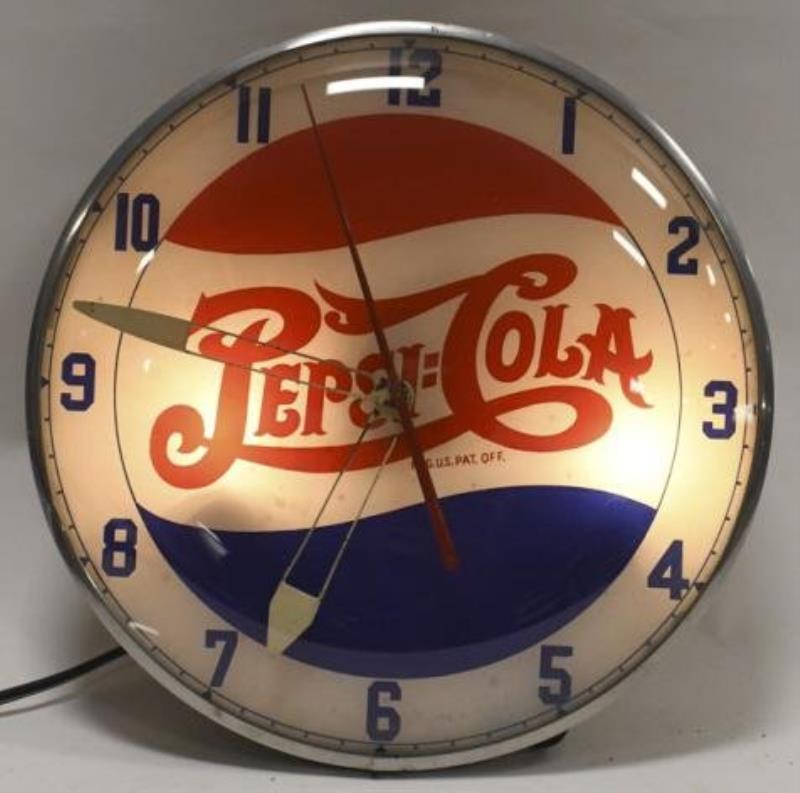 Vintage Pepsi-Cola Double Dot Lighted Adv Clock