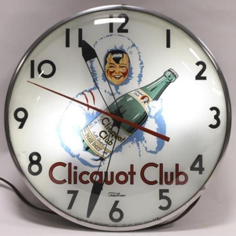 Clicquot Club Lighted Glass Adv Clock By Telechron