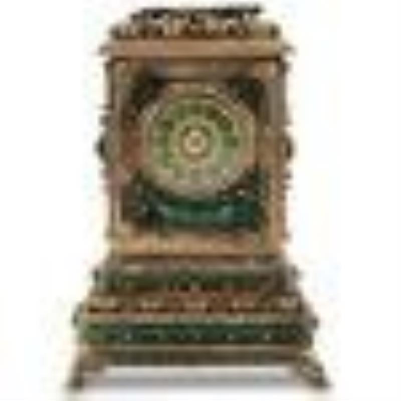 Antique Viennese Vermeil & Semi-Precious Stone Desk Clock