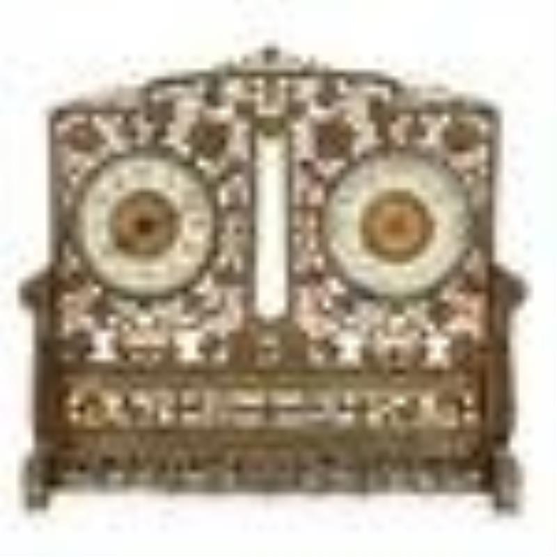 Antique French Bronze Desk Clock & Barometer