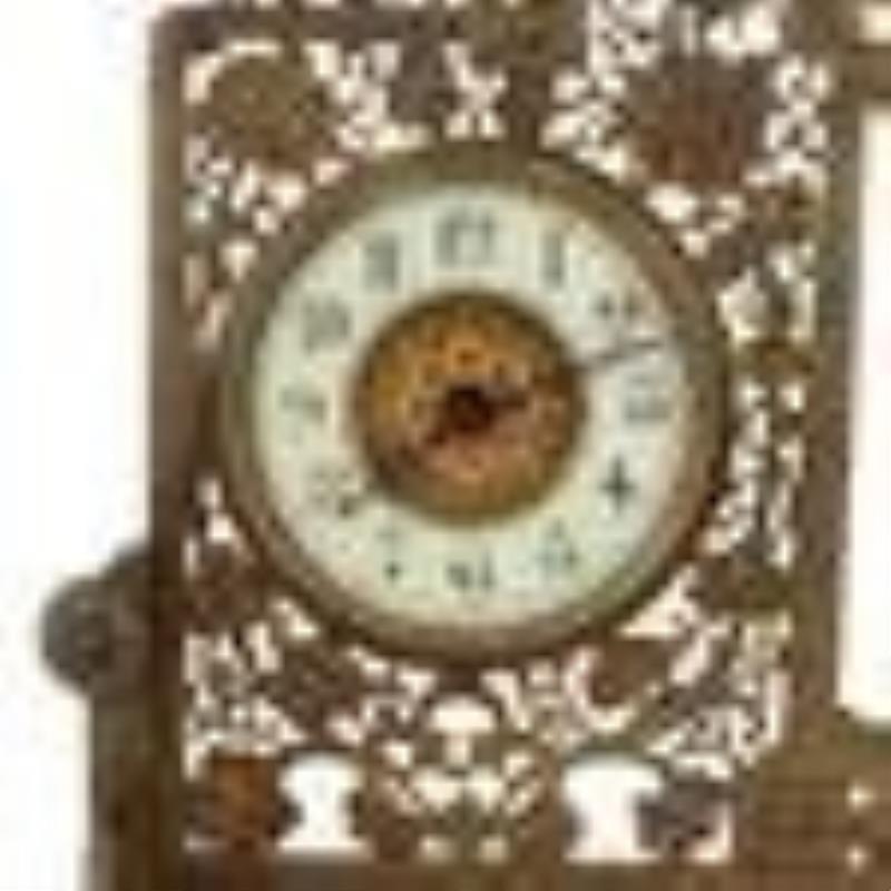 Antique French Bronze Desk Clock & Barometer