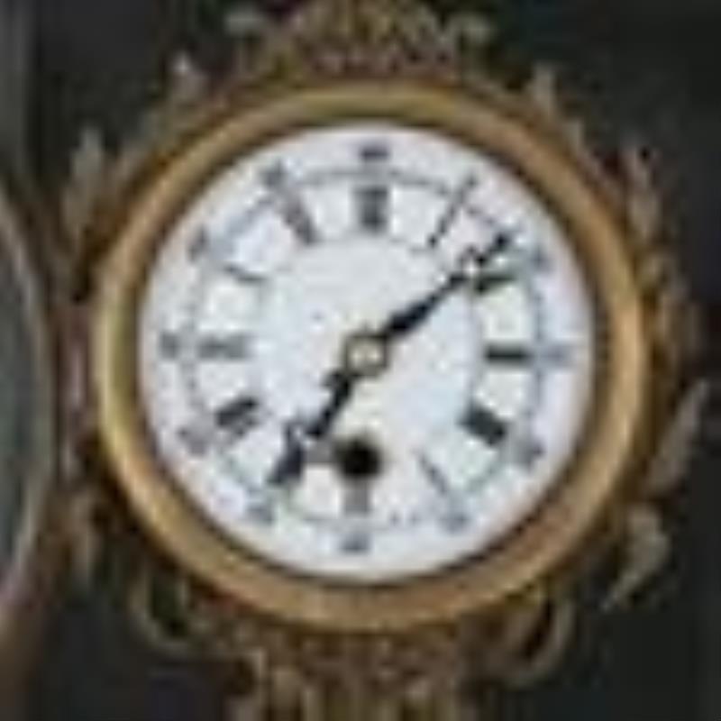 (3 Pc) Antique Brass and Marble Mantle Clock Set