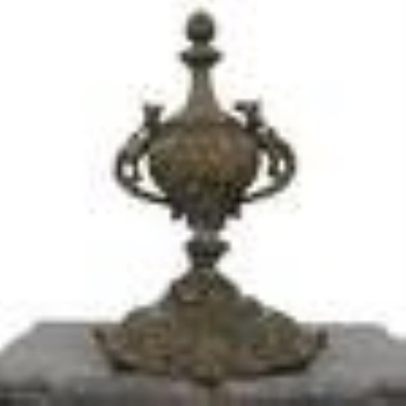 (3 Pc) Antique Brass and Marble Mantle Clock Set