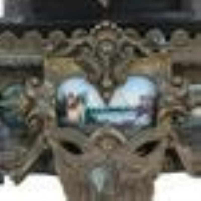 (3 Pc) Antique Brass and Marble Mantle Clock Set