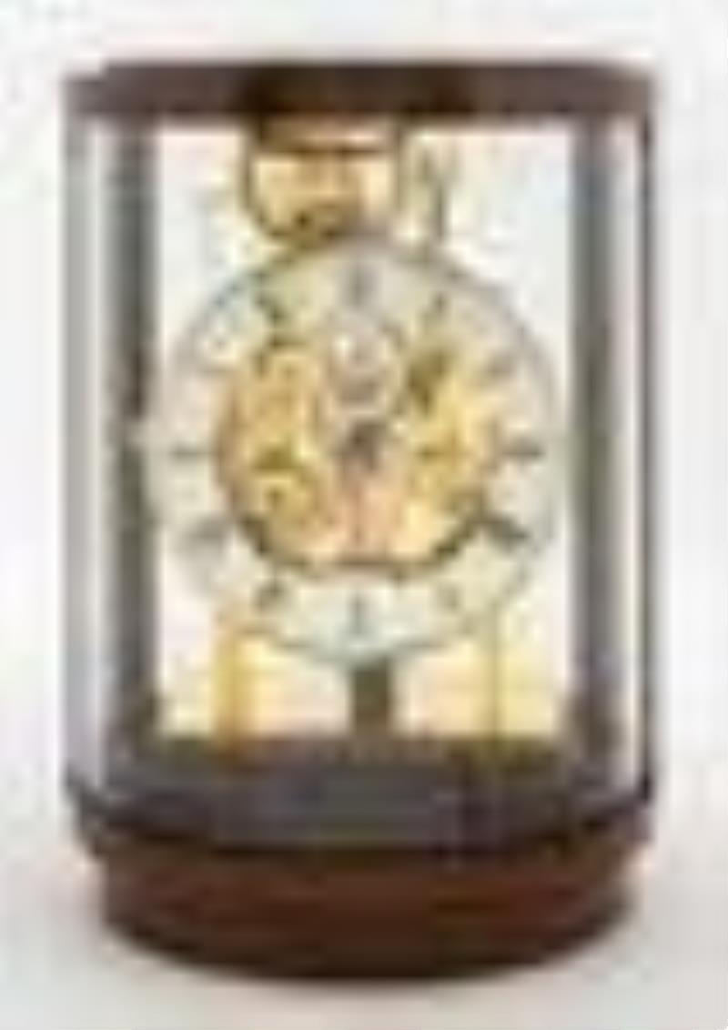 Kieninger Gold-Tone Brass Clock in Wood Case