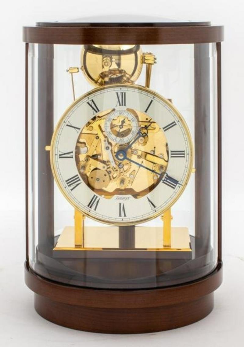Kieninger Gold-Tone Brass Clock in Wood Case