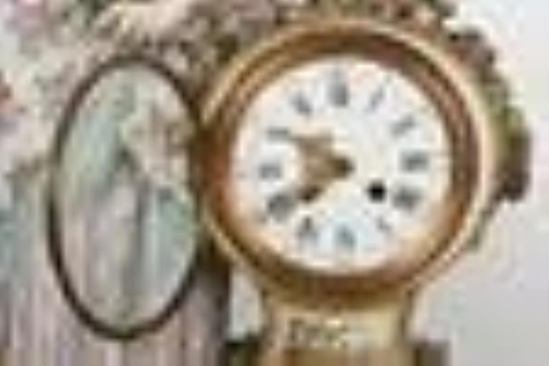 A Large French Hand Painted Porcelain Figural Clock