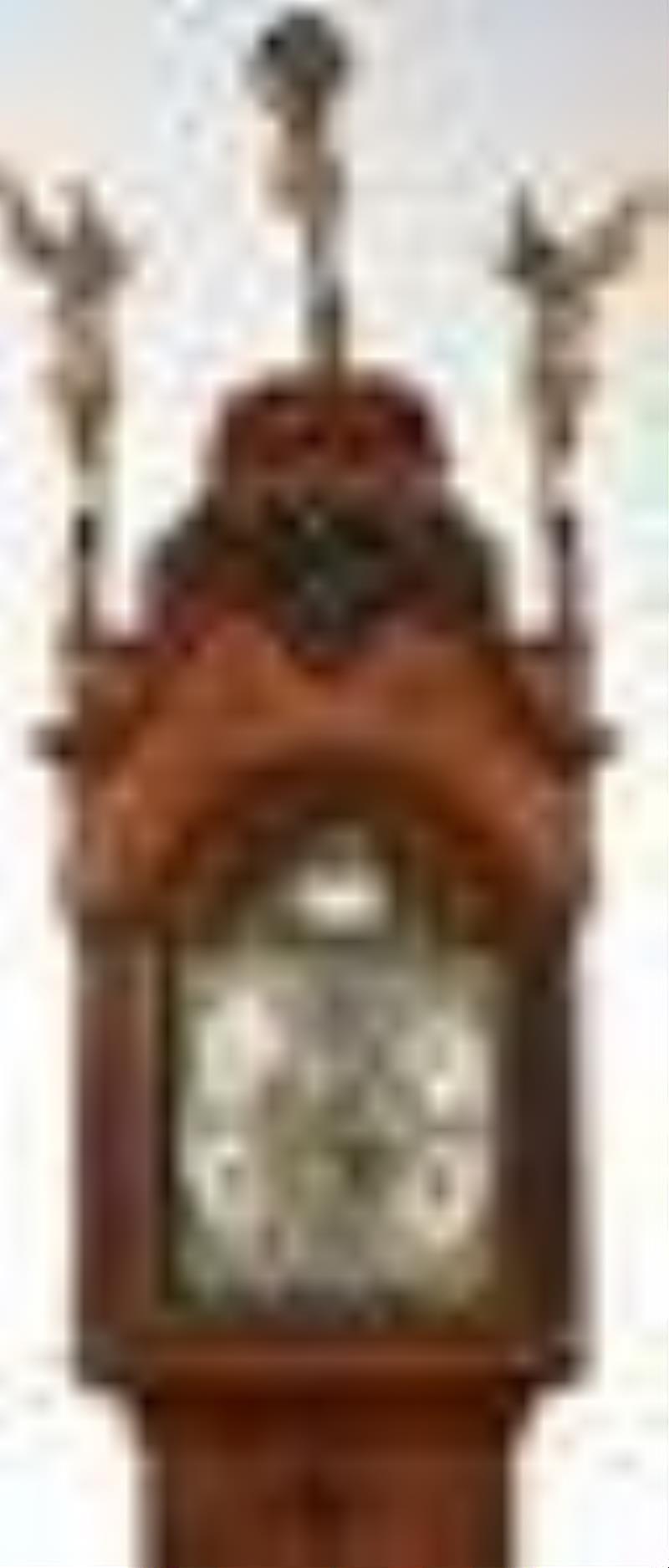 Dutch Rococo Carved Inlaid Mahogany and Burlwood Musical Tall Case Clock