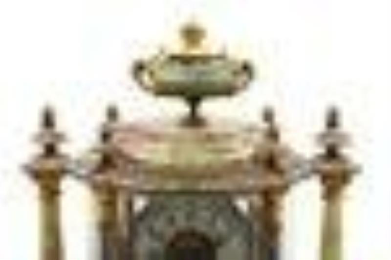 Antique Tiffany & Co. Marti Champleve & Onyx Mantel Clock