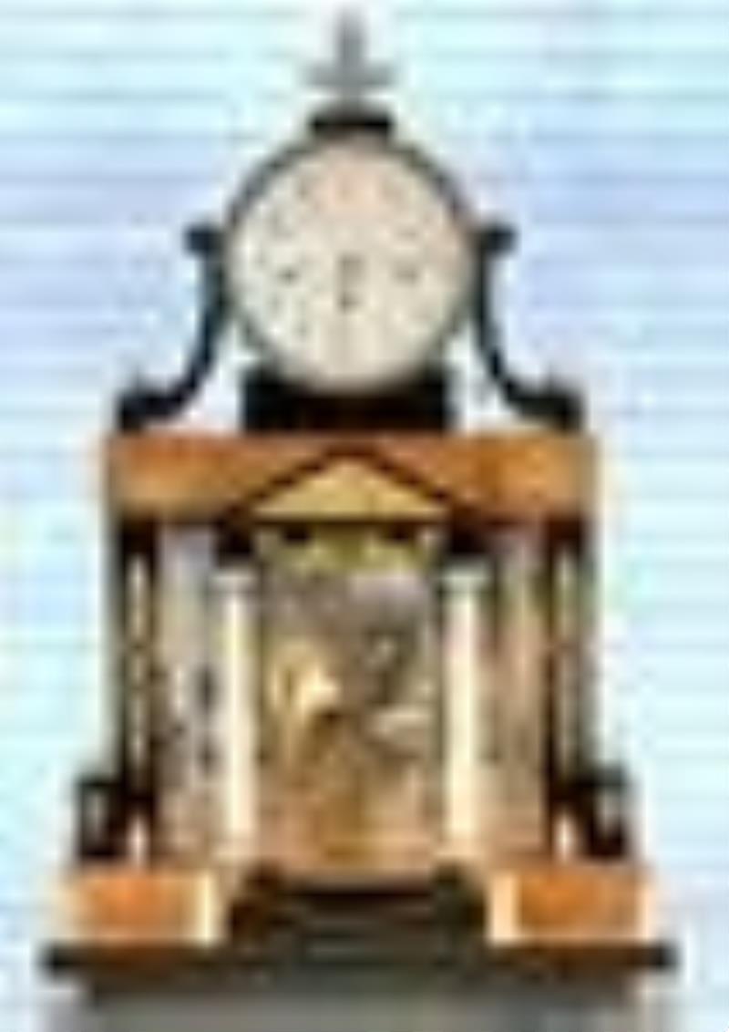 Antique Biedermeier Bronze & Marble Wooden Clock