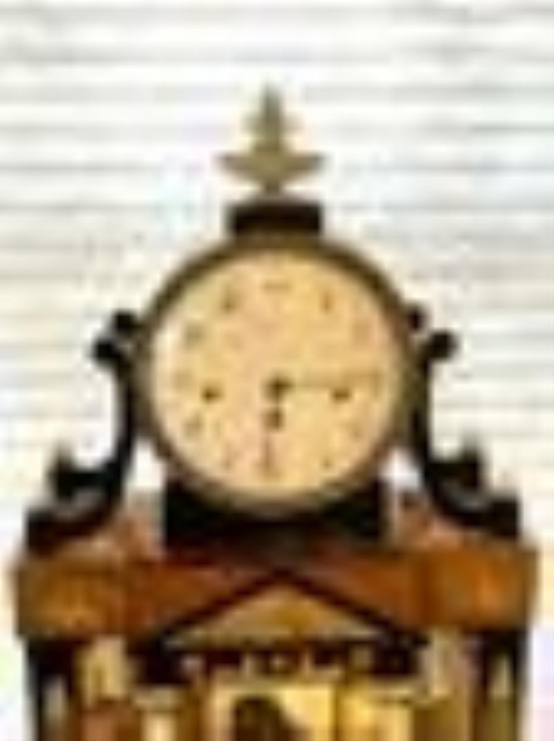 Antique Biedermeier Bronze & Marble Wooden Clock