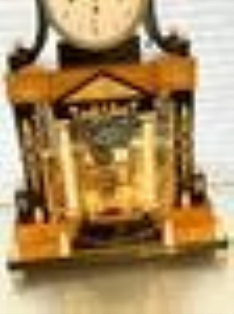 Antique Biedermeier Bronze & Marble Wooden Clock