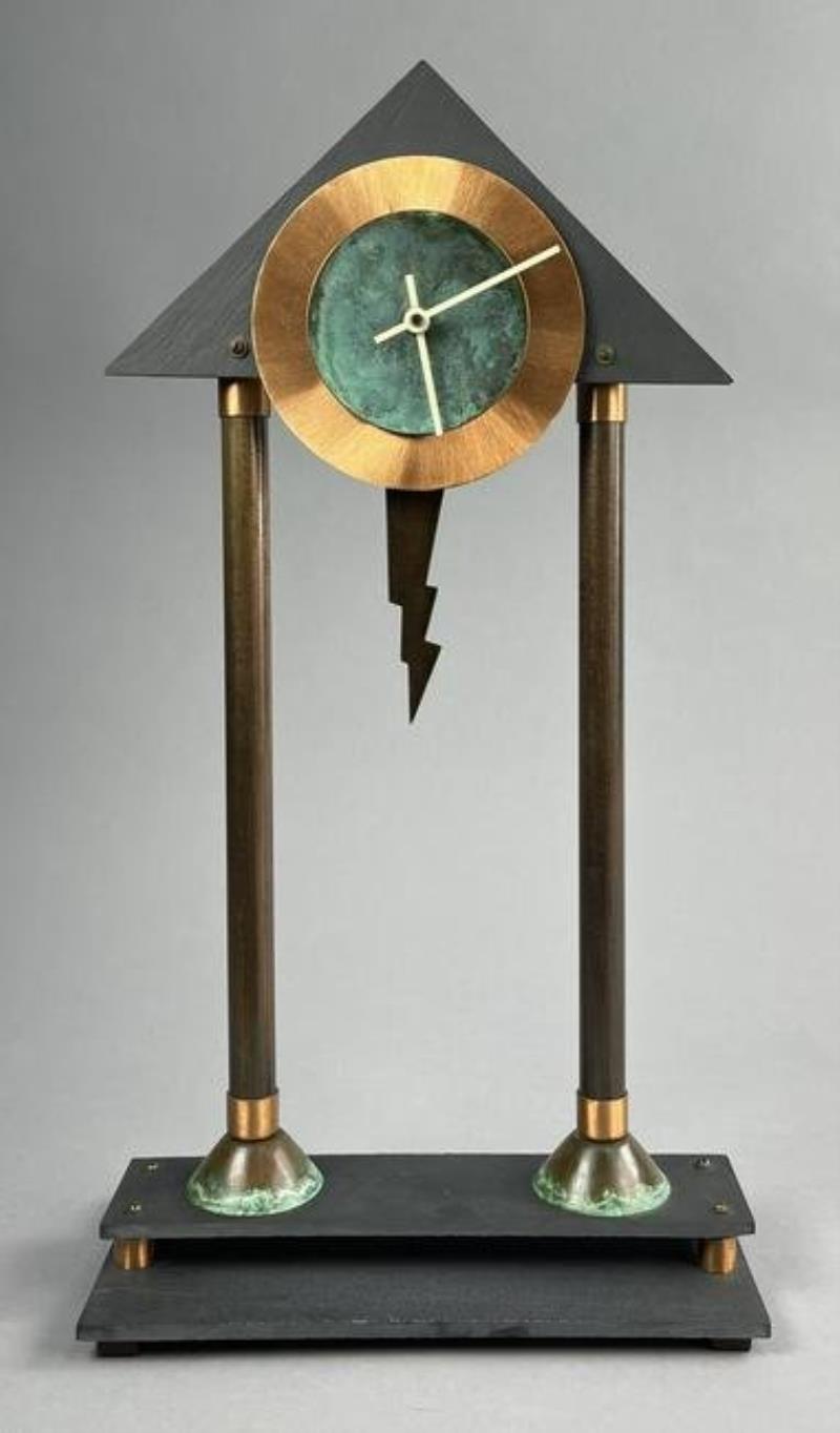 Post -Modern Copper and Slate Mantle Clock