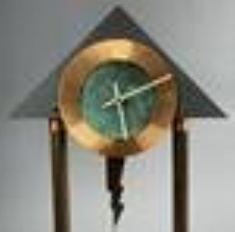 Post -Modern Copper and Slate Mantle Clock