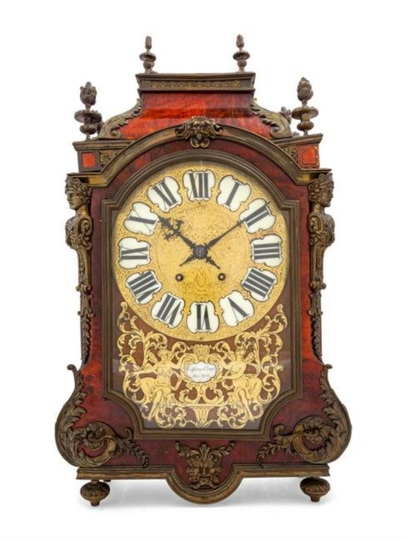 A Louis XIV Style Gilt Bronze and Tortoiseshell Veneered Mantel Clock