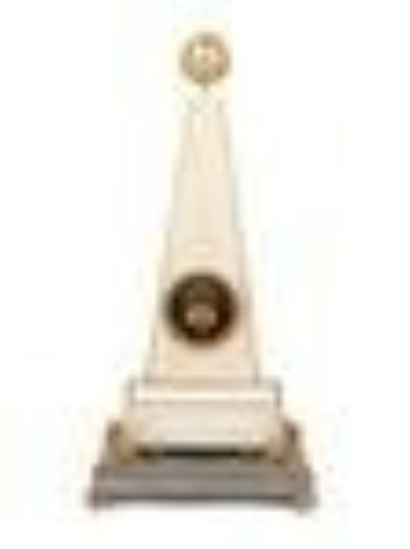 A Late Louis XVI or Directoire Gilt Bronze and Marble Obelisk Clock and Stand