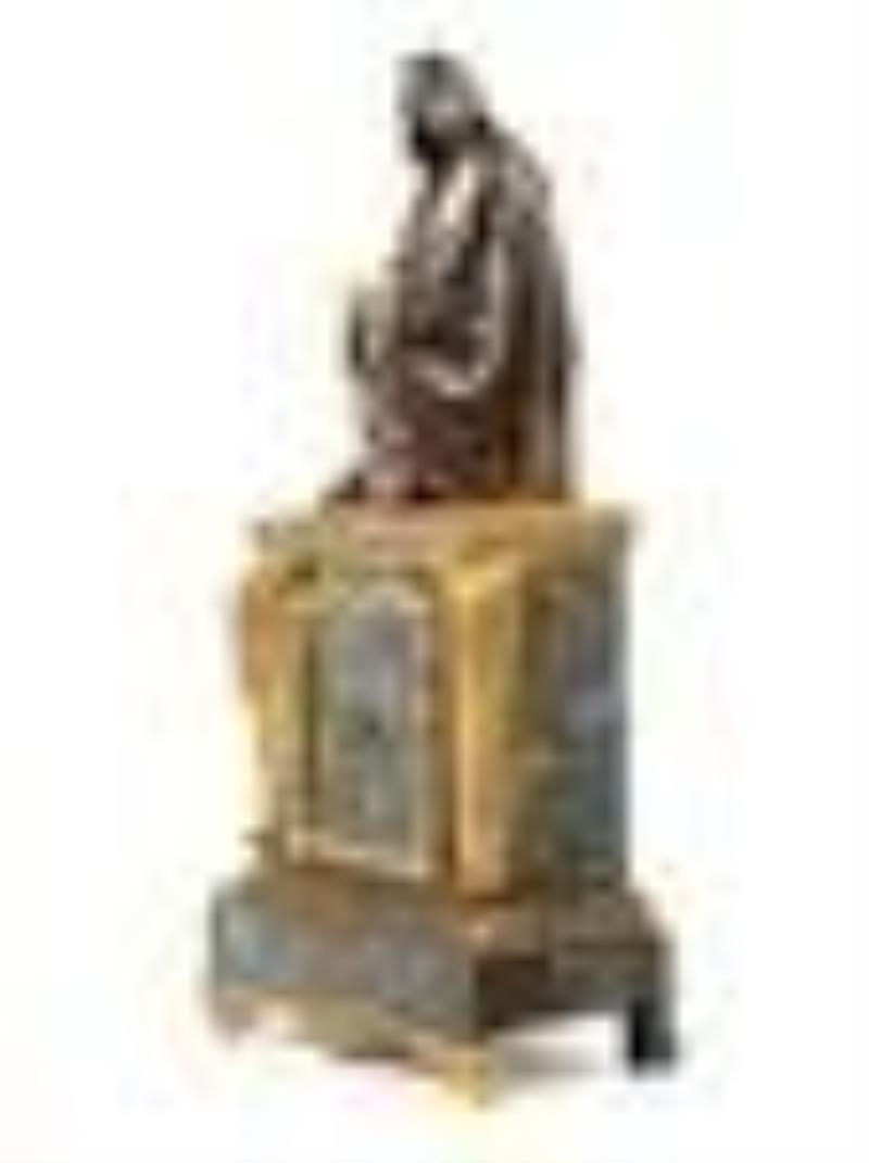 A Louis Philippe Verde Antico Marble, Gilt and Patinated Bronze Figural Mantel Clock