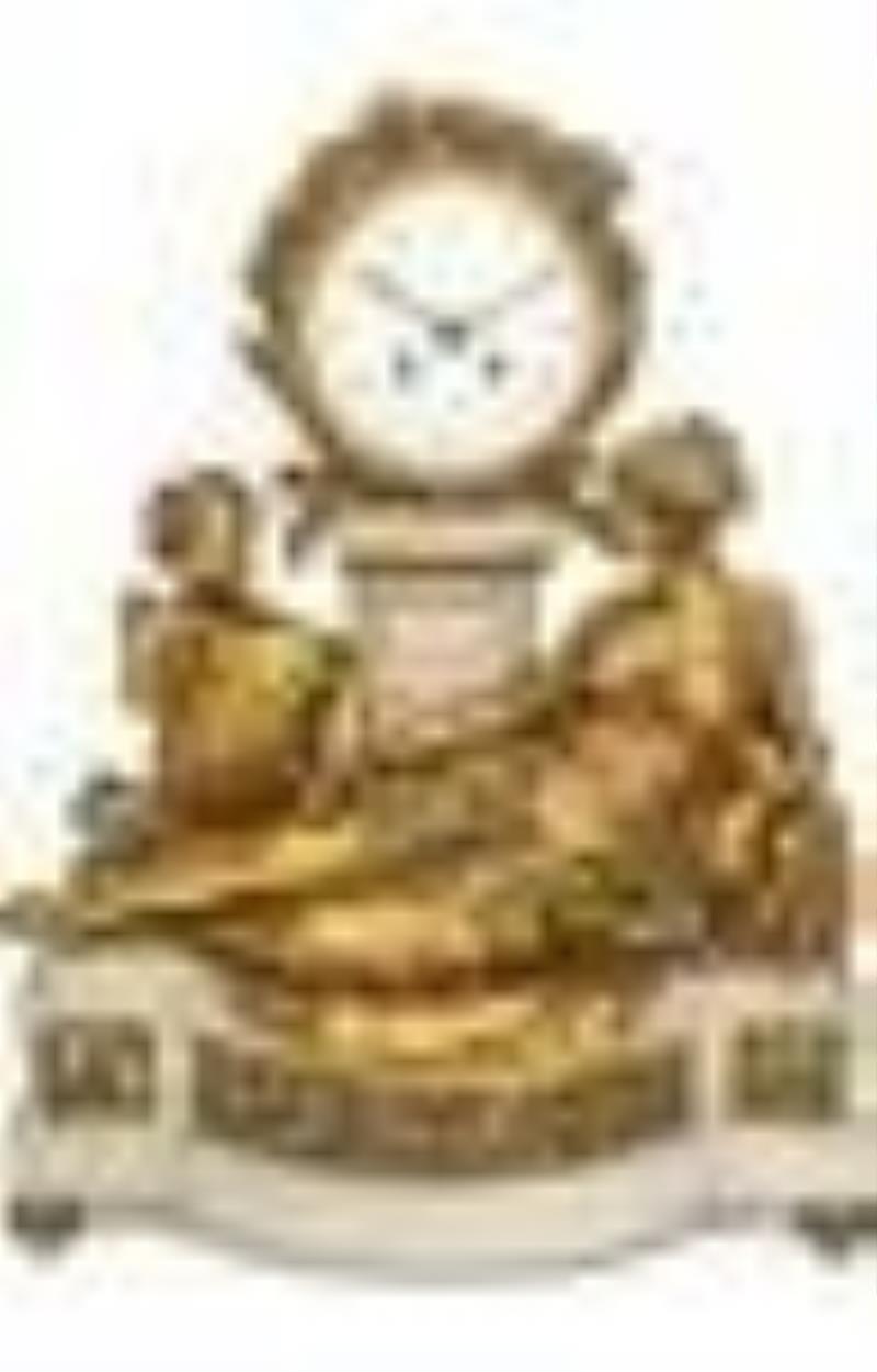 A French Gilt Bronze and Marble Clock Garniture