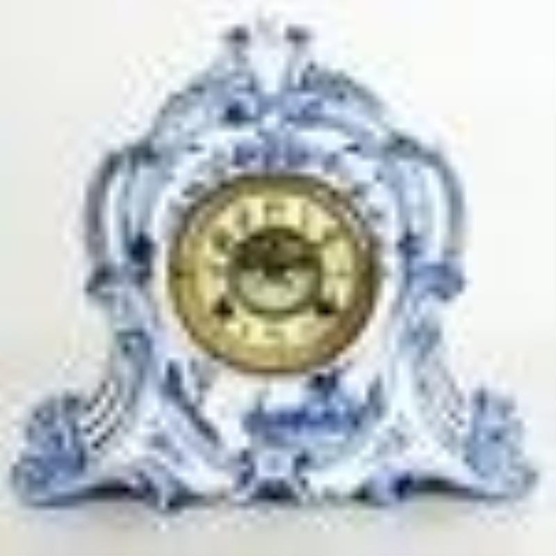 Continental Blue & White Porcelain Mantel Clock