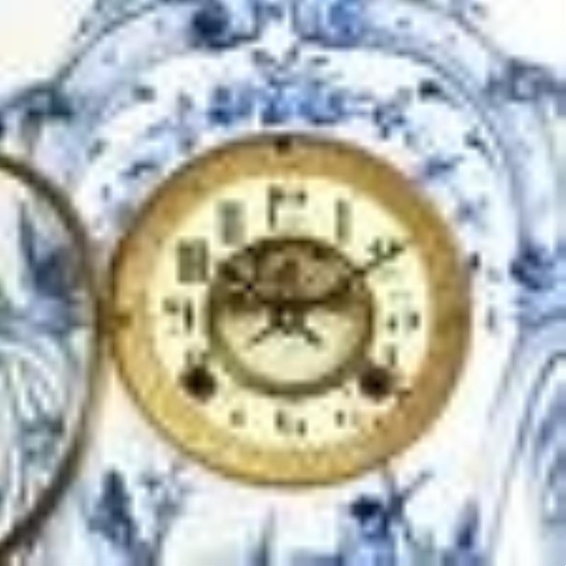 Continental Blue & White Porcelain Mantel Clock