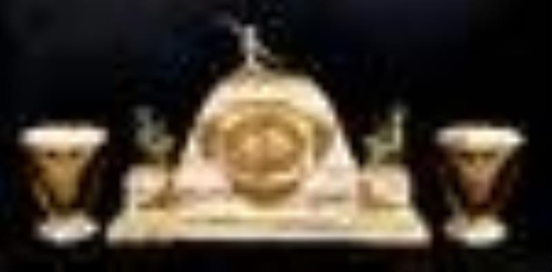 Art Deco Marble Gilded & Silvered Bronze Clock