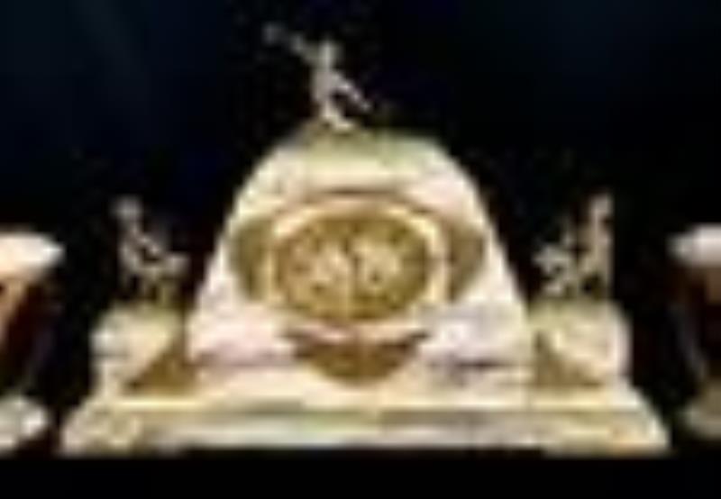 Art Deco Marble Gilded & Silvered Bronze Clock