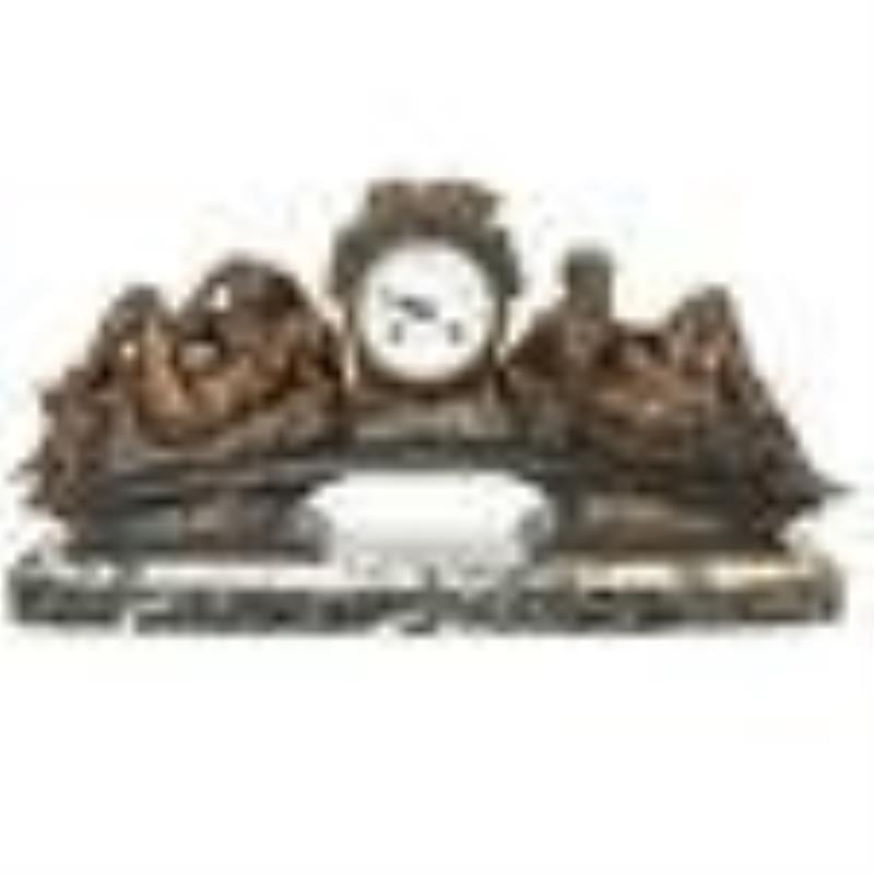 19th C. French Mantle Clock (Made in Paris, France) with Nude Spelter Figures, C. 1880