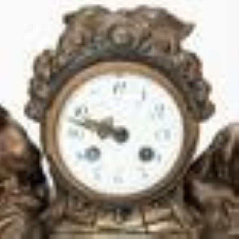 19th C. French Mantle Clock (Made in Paris, France) with Nude Spelter Figures, C. 1880